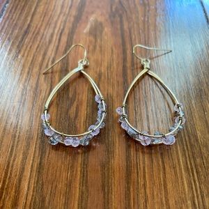 Gold Hoops with Pink & White Crystals (2 inches)